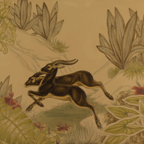 Antilopes sautant un ruisseau, vers 1934.